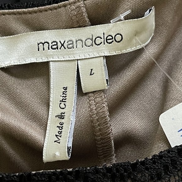 Max and Cleo Sabrina Lace Cutout Dress sz L Black Pleated Cap Sleeves Boatneck - Picture 6 of 10